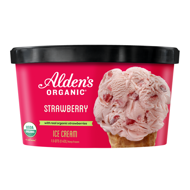 Alden’s Organic Strawberry Ice Cream – Three 48 fl oz Tubs